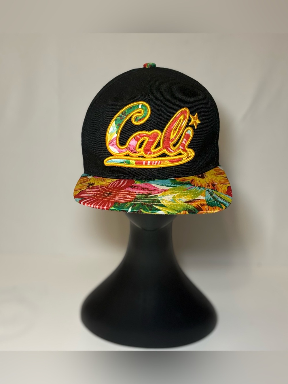 Adult  Black 'Cali' Snapback Hat with Tropical Brim